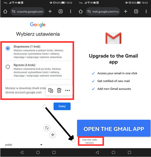 zakladanie gmail na telefonie